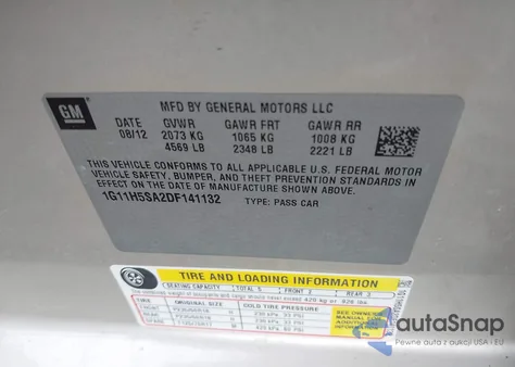 2013 Chevrolet Malibu 1Lz из США, поврежденный, VIN 1G11H5SA2DF141132